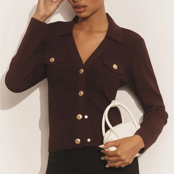 Maeve Burgundy Cardigan with Gold Buttons - Picture 2 of 4